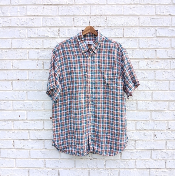 Alan Paine Linen Plaid Shirt Multicolor Large - Picture 1 of 5